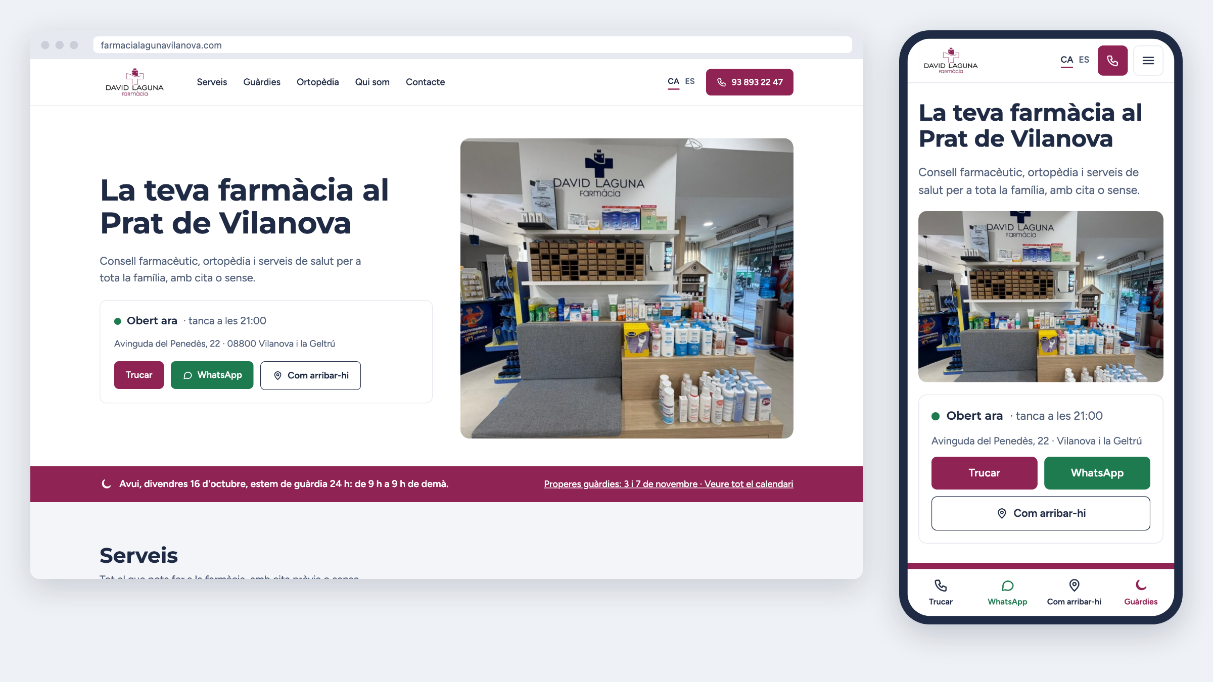 Maqueta de la nova web de Farmàcia Laguna en escriptori i mòbil